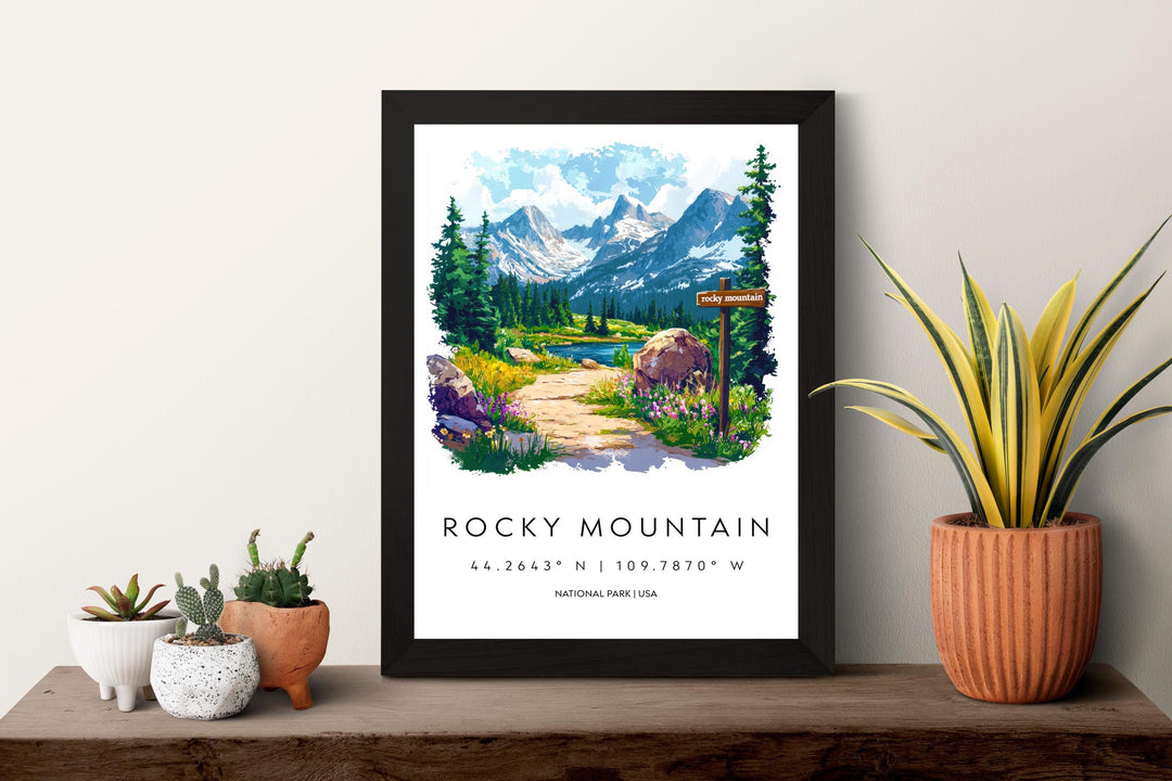 Rocky Mountain Watercolor Poster Rocky Mountain Travel Print Rocky Mountain Wall Art Rocky Mountain Landscape Painting Rocky Mountain USA