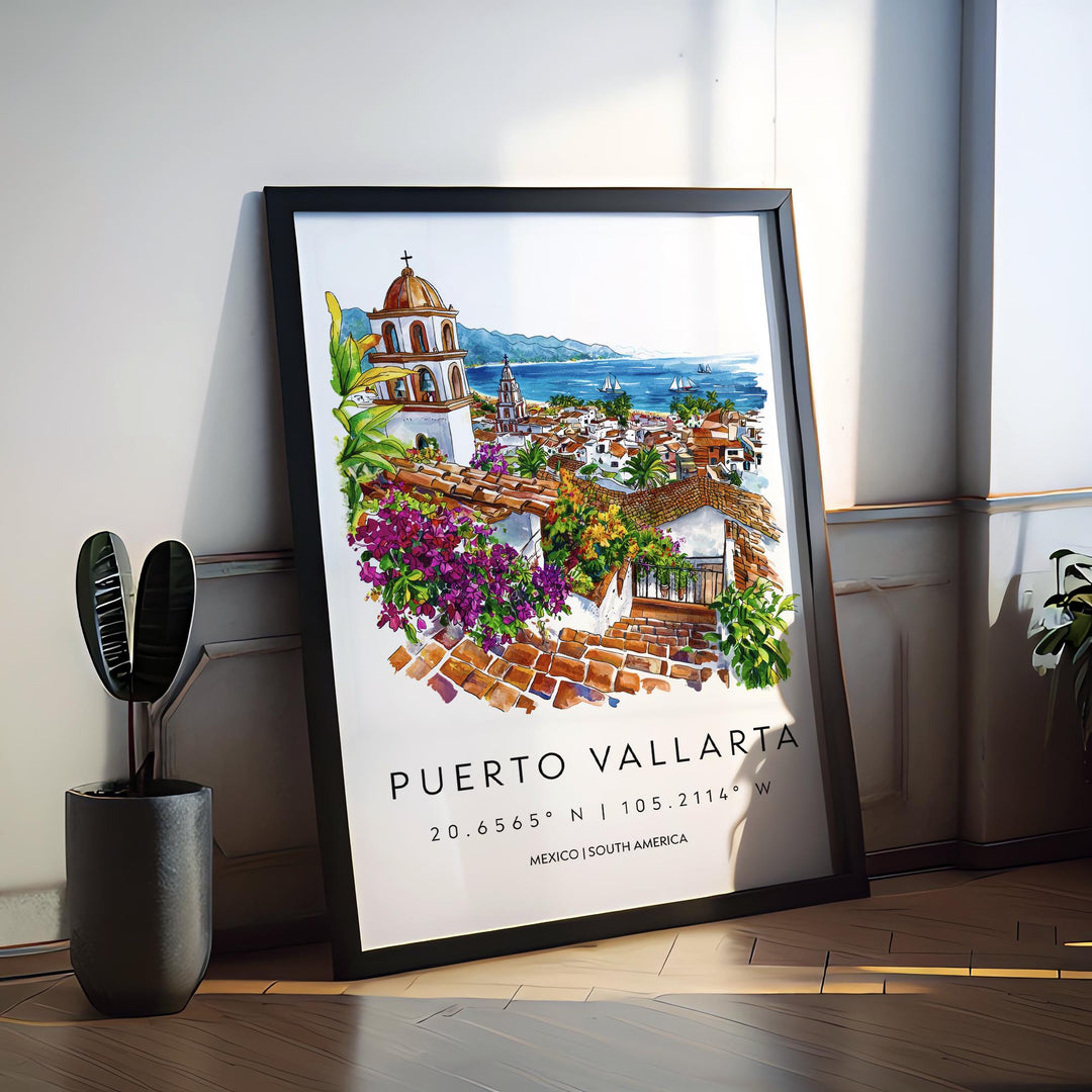 Puerto Vallarta Watercolor Poster Puerto Vallarta Travel Print Puerto Vallarta Wall Art Puerto Vallarta Painting Mexico Souvenir Decor