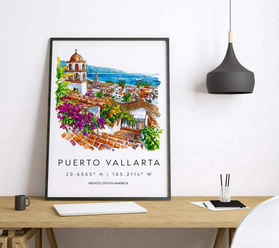 Puerto Vallarta Watercolor Poster Puerto Vallarta Travel Print Puerto Vallarta Wall Art Puerto Vallarta Painting Mexico Souvenir Decor