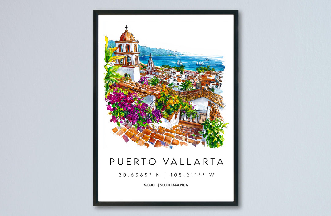 Puerto Vallarta Watercolor Poster Puerto Vallarta Travel Print Puerto Vallarta Wall Art Puerto Vallarta Painting Mexico Souvenir Decor