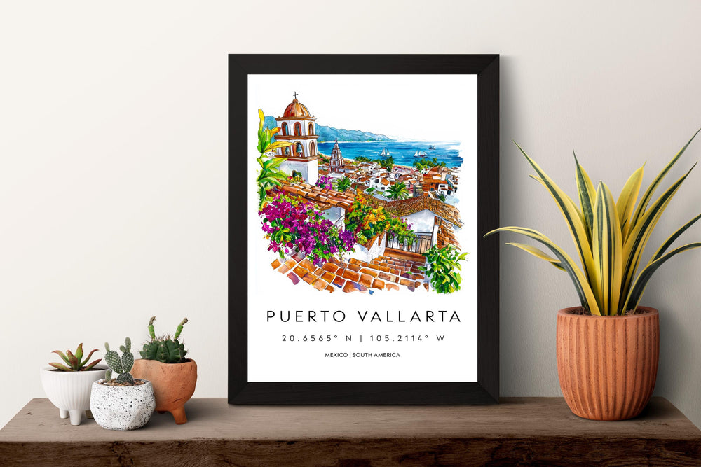 Puerto Vallarta Watercolor Poster Puerto Vallarta Travel Print Puerto Vallarta Wall Art Puerto Vallarta Painting Mexico Souvenir Decor