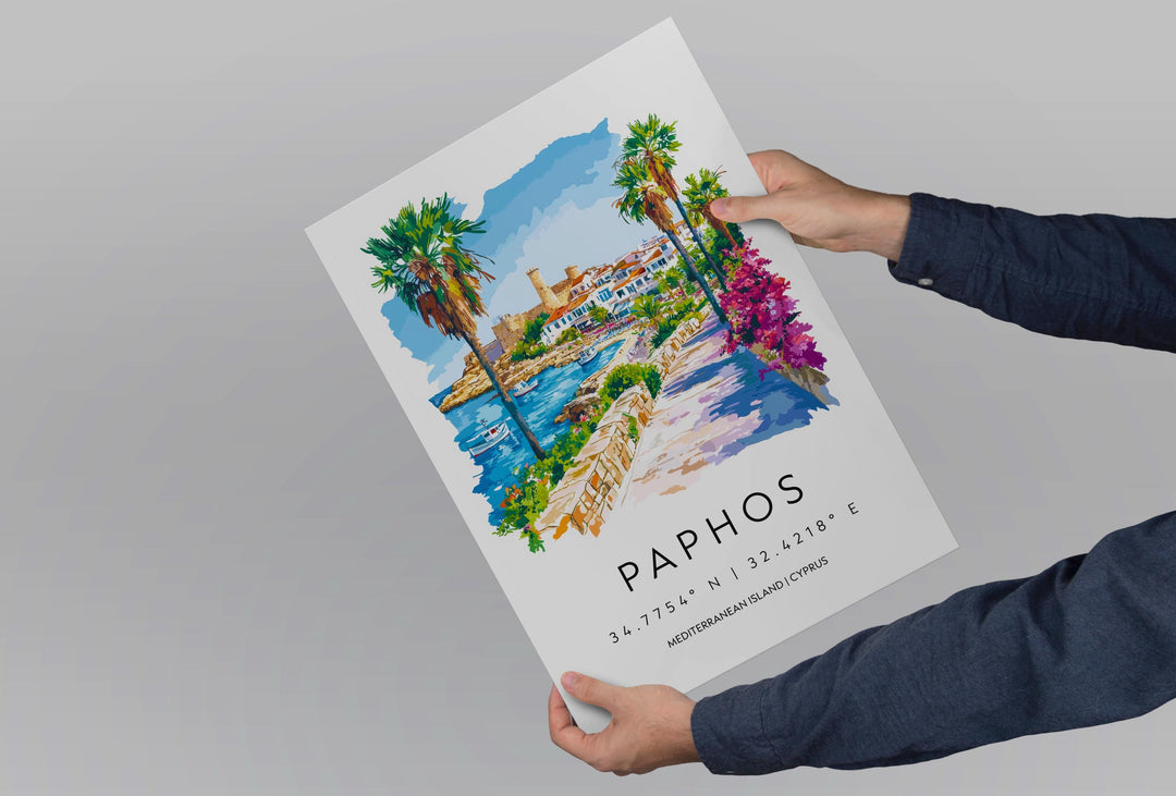 Paphos Watercolor Poster Paphos Travel Print Paphos Wall Art Paphos Cityscape Painting Paphos Souvenir Cyprus Island Decor