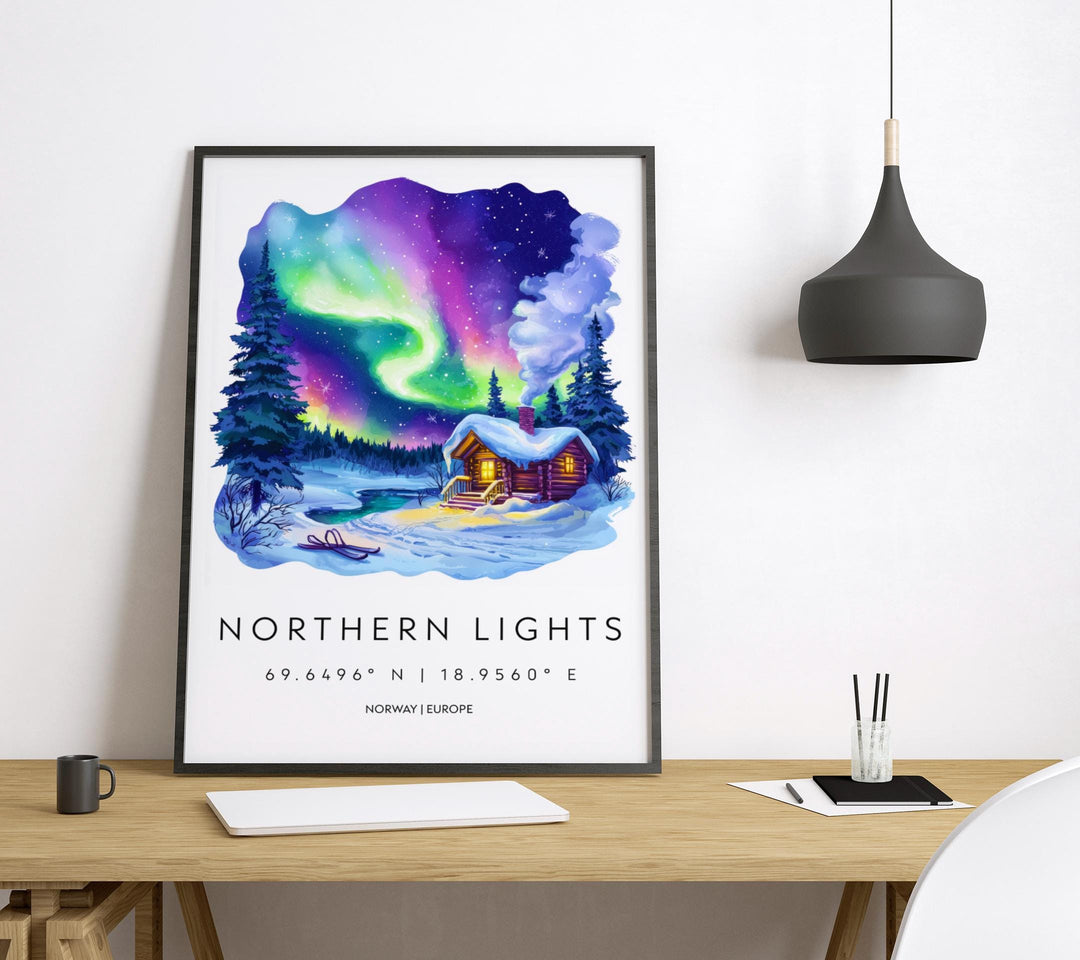 Northern Lights Watercolor Poster Northern Lights Travel Print Northern Lights Wall Art Northern Lights Painting Aurora Borealis Decor