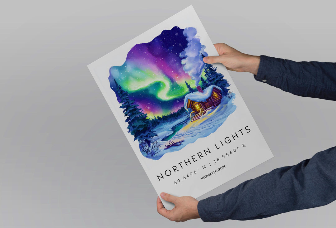 Northern Lights Watercolor Poster Northern Lights Travel Print Northern Lights Wall Art Northern Lights Painting Aurora Borealis Decor