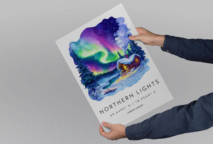 Northern Lights Watercolor Poster Northern Lights Travel Print Northern Lights Wall Art Northern Lights Painting Aurora Borealis Decor