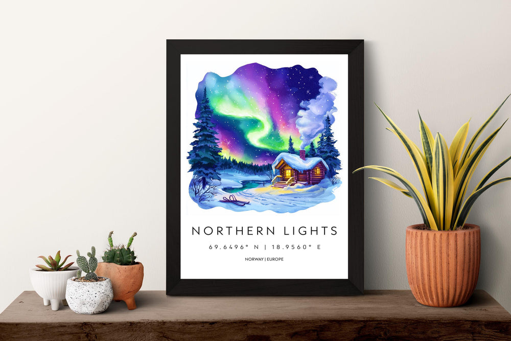 Northern Lights Watercolor Poster Northern Lights Travel Print Northern Lights Wall Art Northern Lights Painting Aurora Borealis Decor