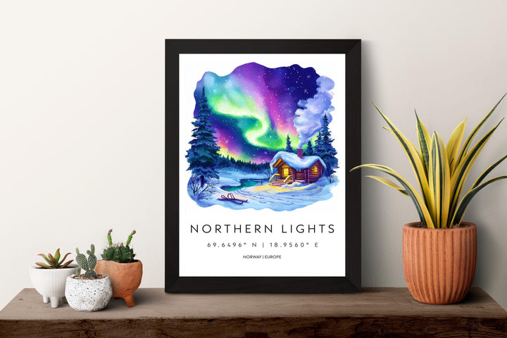 Northern Lights Watercolor Poster Northern Lights Travel Print Northern Lights Wall Art Northern Lights Painting Aurora Borealis Decor