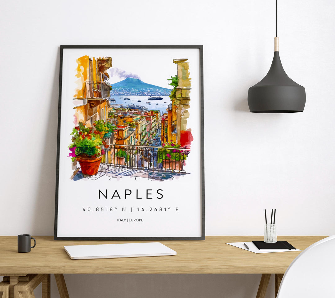 Naples Watercolor Poster Naples Travel Print Naples Wall Art Naples Cityscape Painting Naples Souvenir Italy Decor