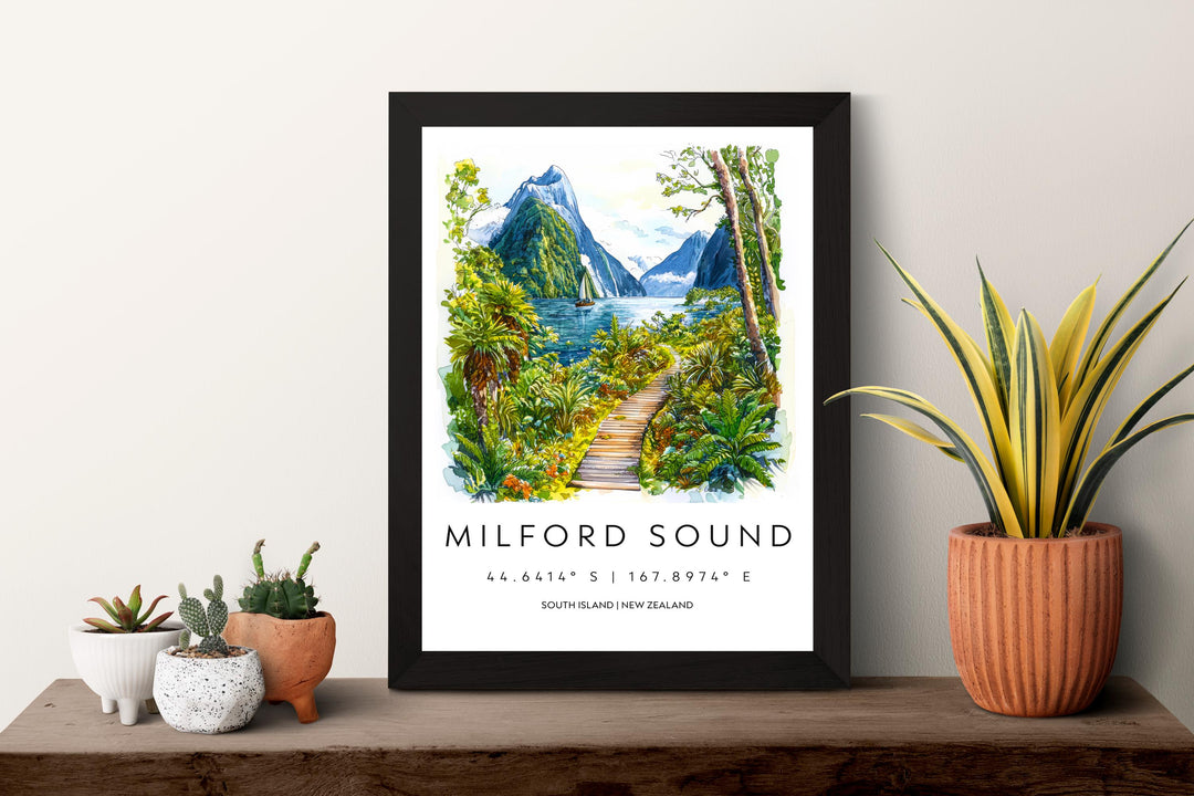 Milford Sound Watercolor Poster Milford Sound Travel Print Milford Sound Wall Art Milford Sound Landscape Painting Milford Sound Souvenir
