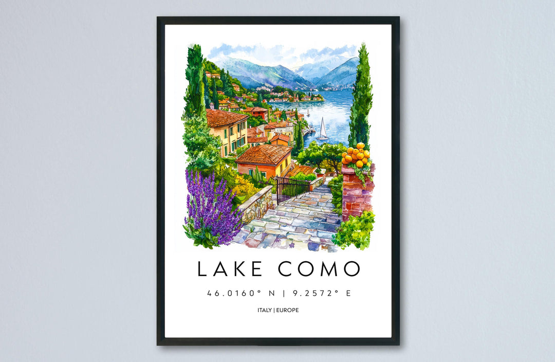 Lake Como Watercolor Poster Lake Como Travel Print Lake Como Wall Art Lake Como Landscape Painting Lake Como Souvenir Italy Decor