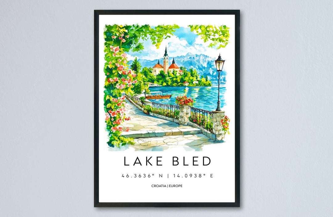 Lake Bled Watercolor Poster Lake Bled Travel Print Lake Bled Wall Art Lake Bled Landscape Painting Lake Bled Souvenir Slovenia Decor