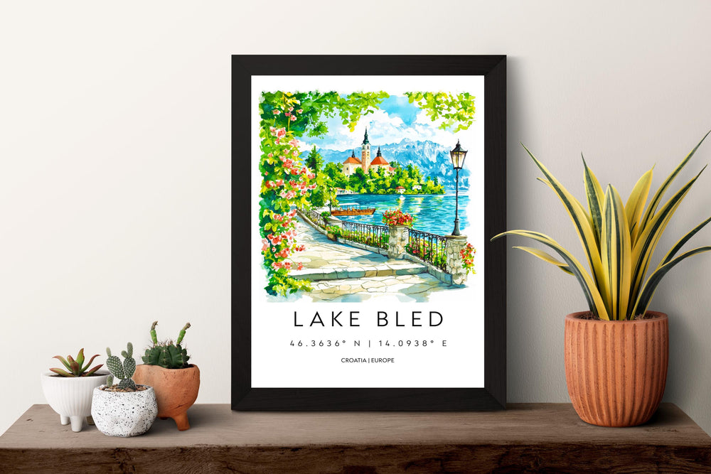 Lake Bled Watercolor Poster Lake Bled Travel Print Lake Bled Wall Art Lake Bled Landscape Painting Lake Bled Souvenir Slovenia Decor