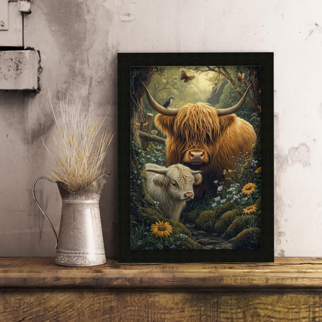Highland Cow Print, Vintage Farm Animal Illustration, Cottagecore Decor