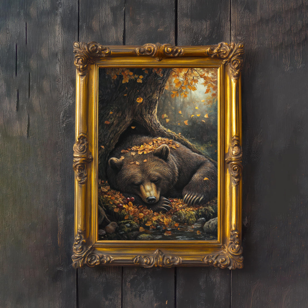 Vintage Forest Bear Print, Cottagecore Woodland Art
