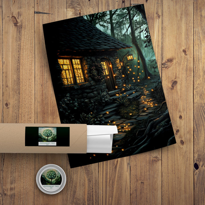 Lantern Fairies Cottage Print | Vintage Enchanted Forest Art