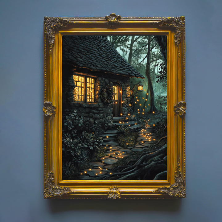 Lantern Fairies Cottage Print | Vintage Enchanted Forest Art
