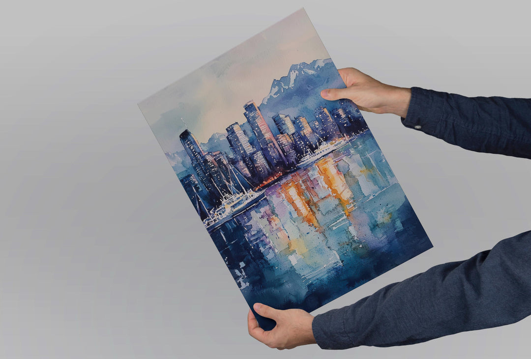 Vancouver Watercolor Poster Vancouver Travel Print Vancouver Wall Art Vancouver Cityscape Painting Vancouver Souvenir Canada Decor