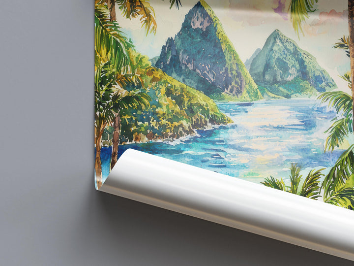 Saint Lucia Watercolor Poster Saint Lucia Travel Print Saint Lucia Wall Art Saint Lucia Painting Caribbean Souvenir Decor