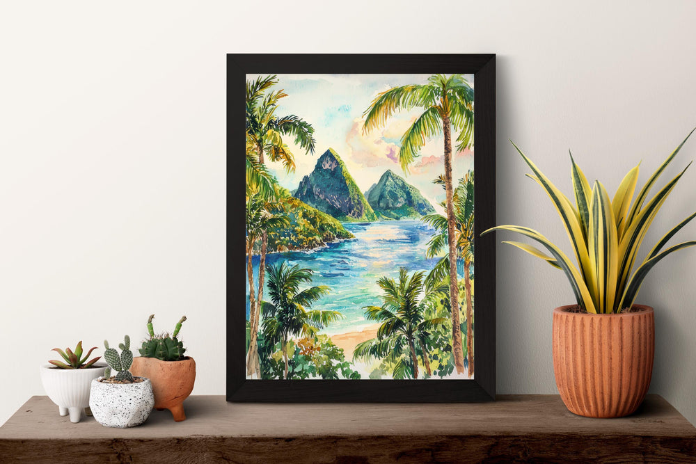 Saint Lucia Watercolor Poster Saint Lucia Travel Print Saint Lucia Wall Art Saint Lucia Painting Caribbean Souvenir Decor