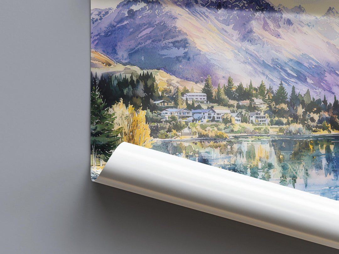Queenstown Watercolor Poster Queenstown Travel Print Queenstown Wall Art Queenstown Landscape Painting New Zealand Decor