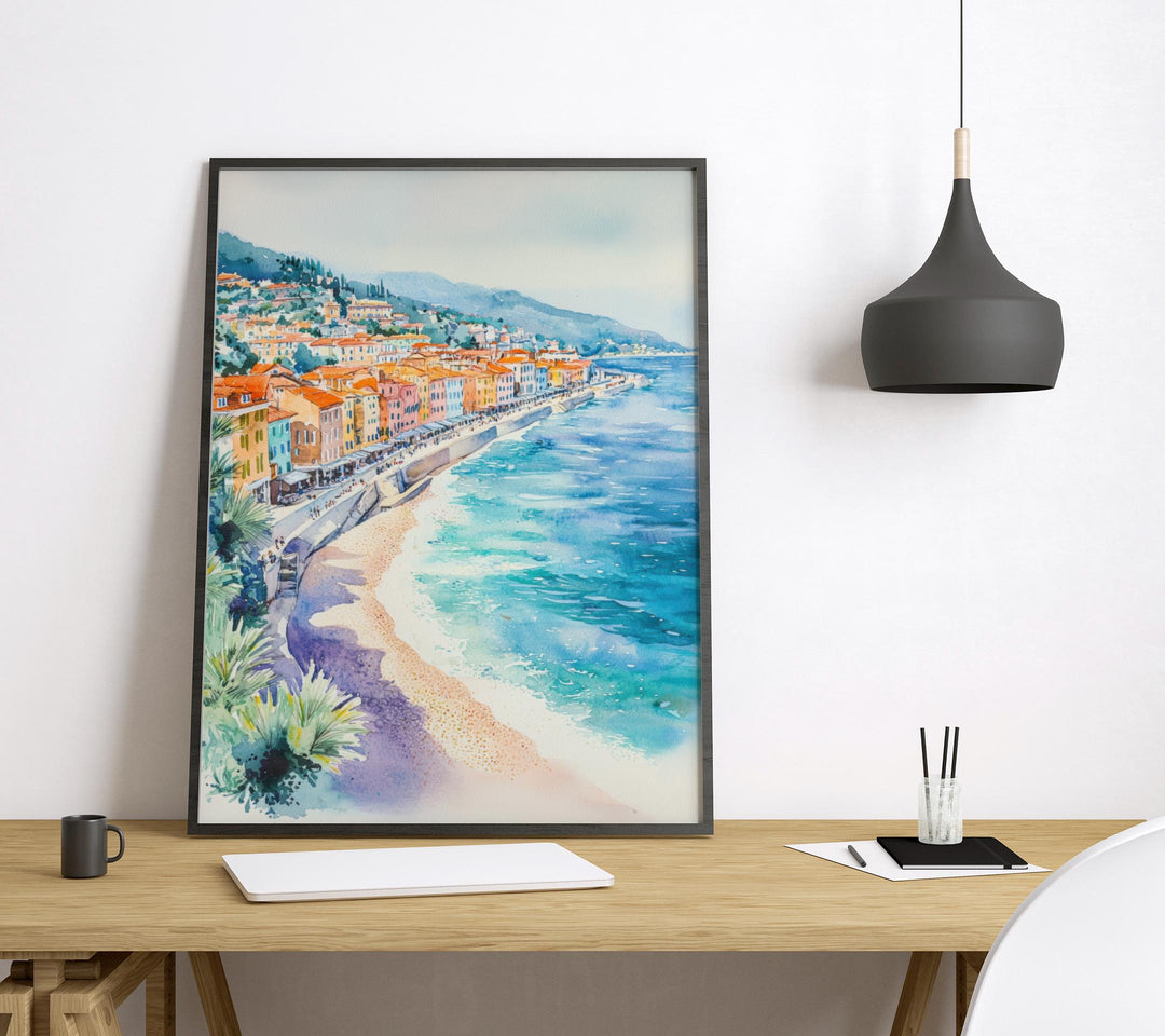 Nice France Watercolor Poster Nice Travel Print Nice Wall Art Nice City Painting Nice Souvenir French Riviera Decor