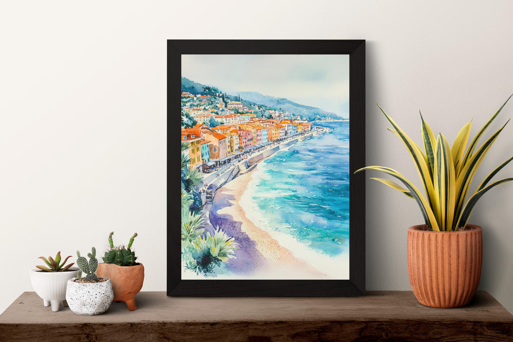 Nice France Watercolor Poster Nice Travel Print Nice Wall Art Nice City Painting Nice Souvenir French Riviera Decor