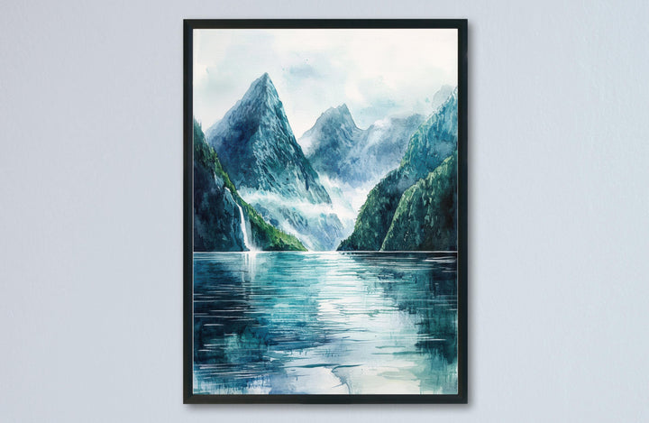 Milford Sound Watercolor Poster Milford Sound Travel Print Milford Sound Wall Art New Zealand Landscape Painting Decor