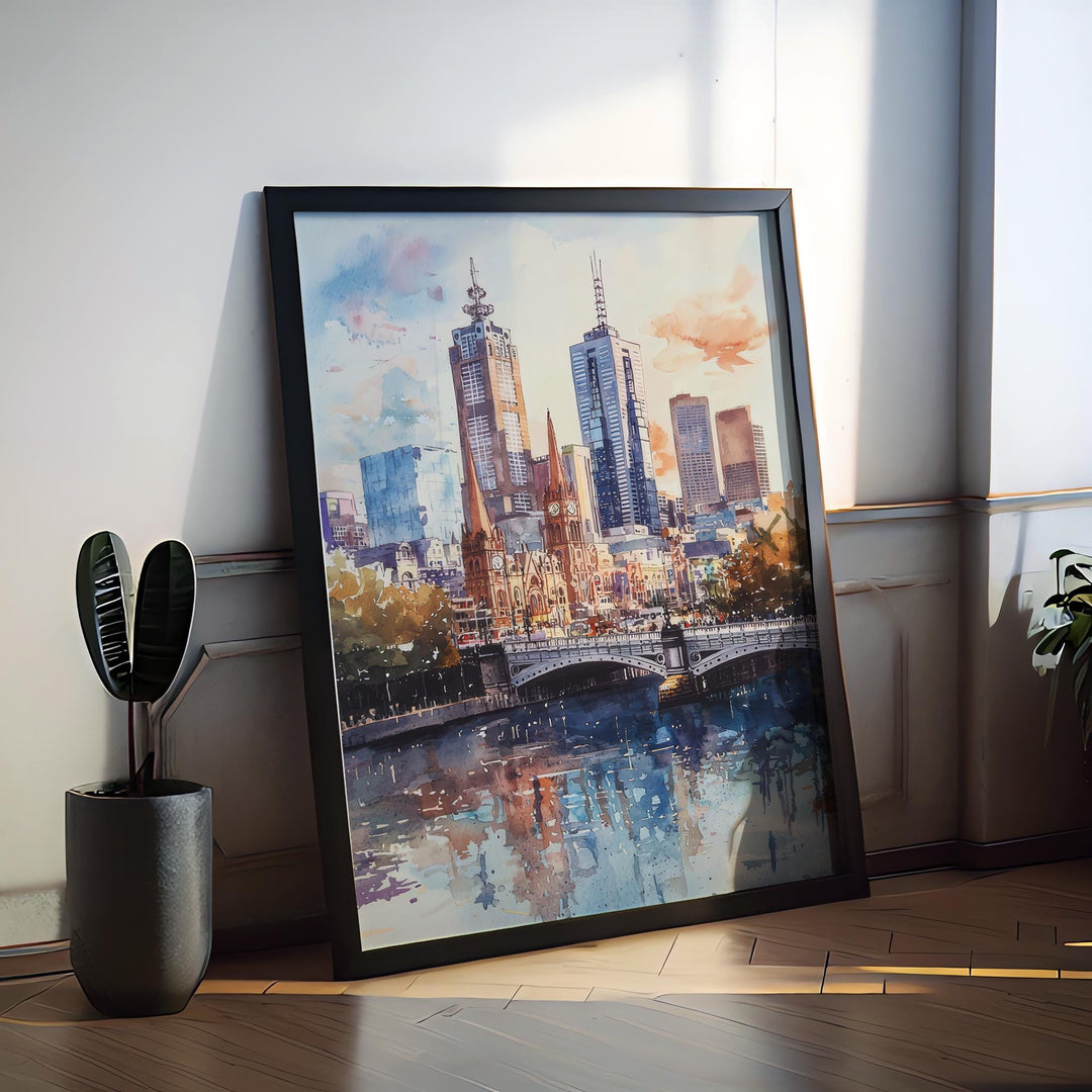Melbourne Watercolor Poster Melbourne Travel Print Melbourne Wall Art Melbourne Cityscape Painting Australia Souvenir Decor
