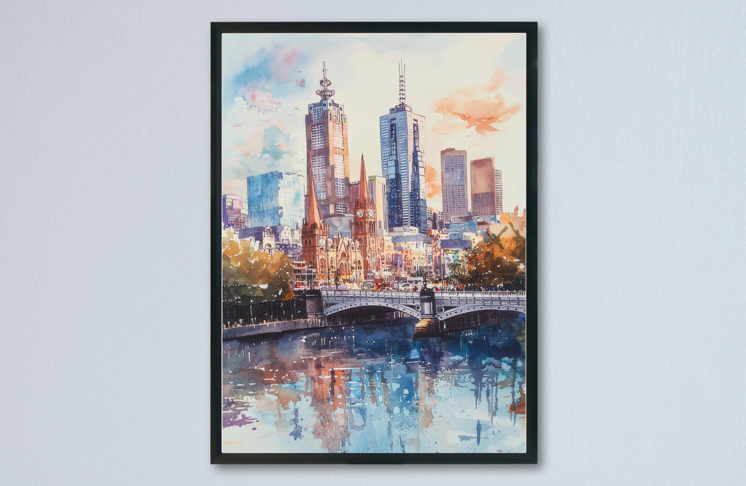 Melbourne Watercolor Poster Melbourne Travel Print Melbourne Wall Art Melbourne Cityscape Painting Australia Souvenir Decor