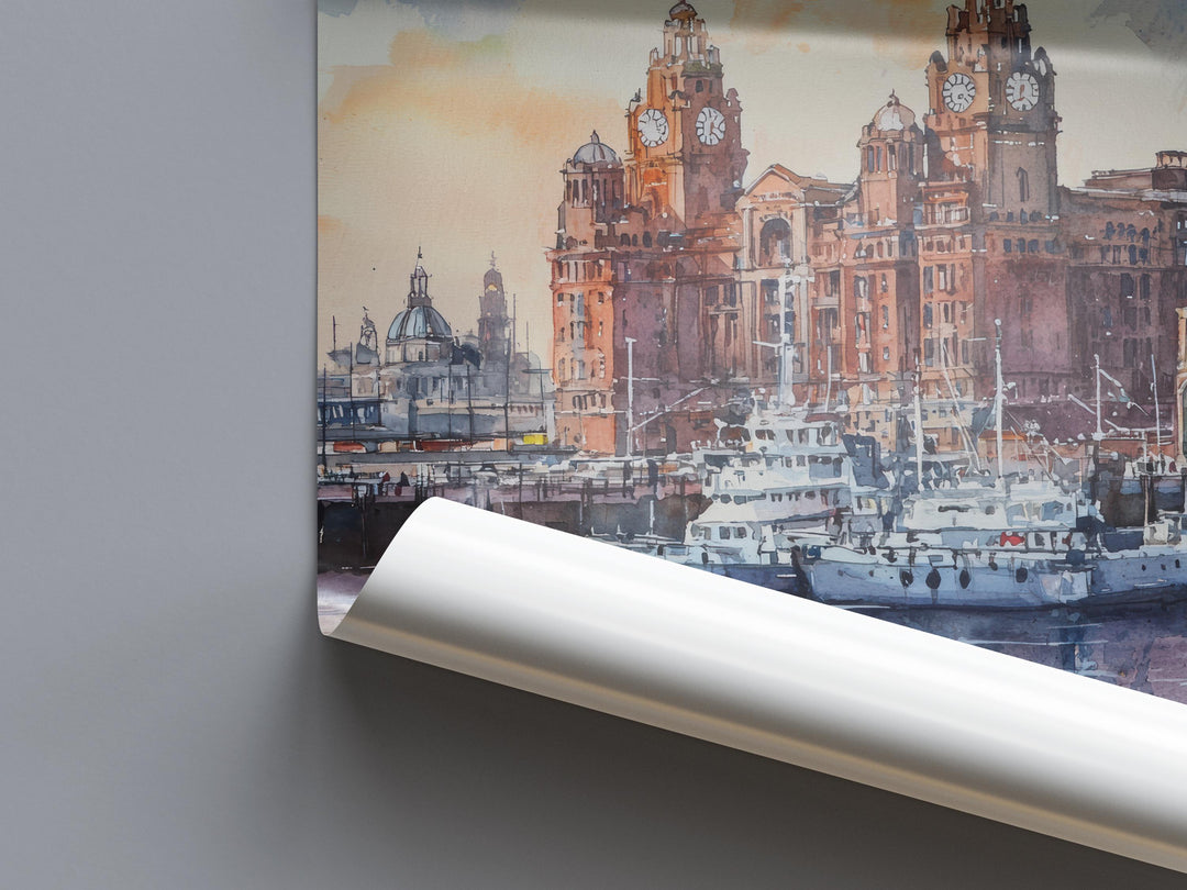 Liverpool Watercolor Poster Liverpool Travel Print Liverpool Wall Art Liverpool Cityscape Painting Liverpool Souvenir UK Decor