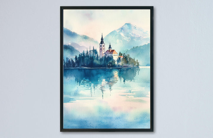 Lake Bled Watercolor Poster Lake Bled Travel Print Lake Bled Wall Art Lake Bled Landscape Painting Slovenia Souvenir Decor