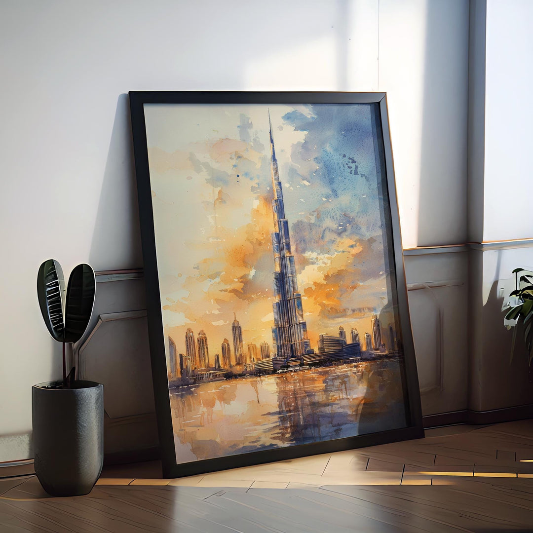Dubai Watercolor Poster Dubai Travel Print Dubai Wall Art Dubai Cityscape Painting Dubai Souvenir UAE Skyline Decor