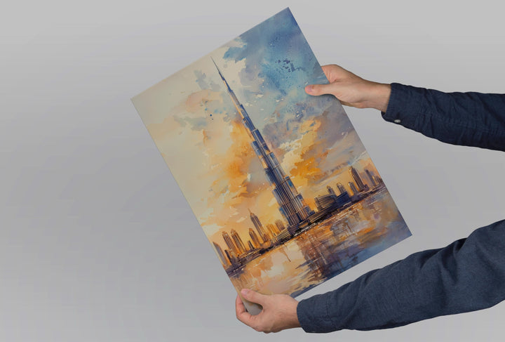 Dubai Watercolor Poster Dubai Travel Print Dubai Wall Art Dubai Cityscape Painting Dubai Souvenir UAE Skyline Decor
