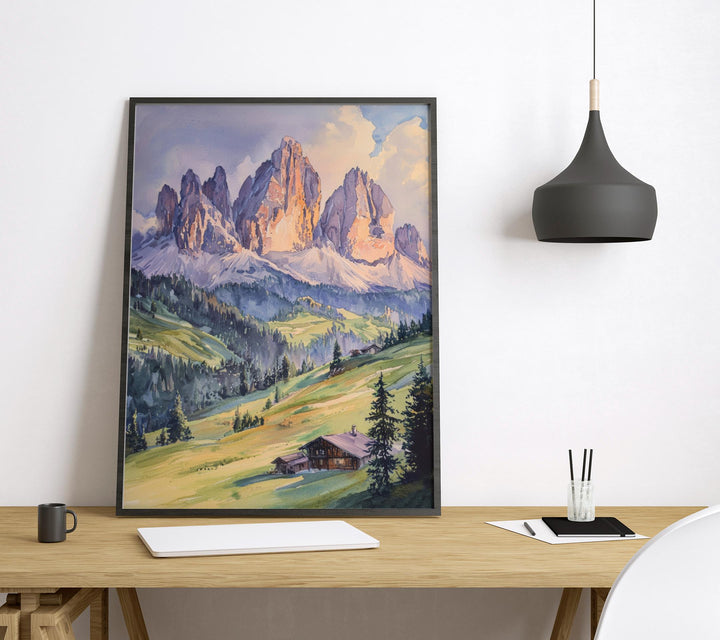 Dolomites Watercolor Poster Dolomites Travel Print Dolomites Wall Art Dolomites Landscape Painting Italy Mountain Decor