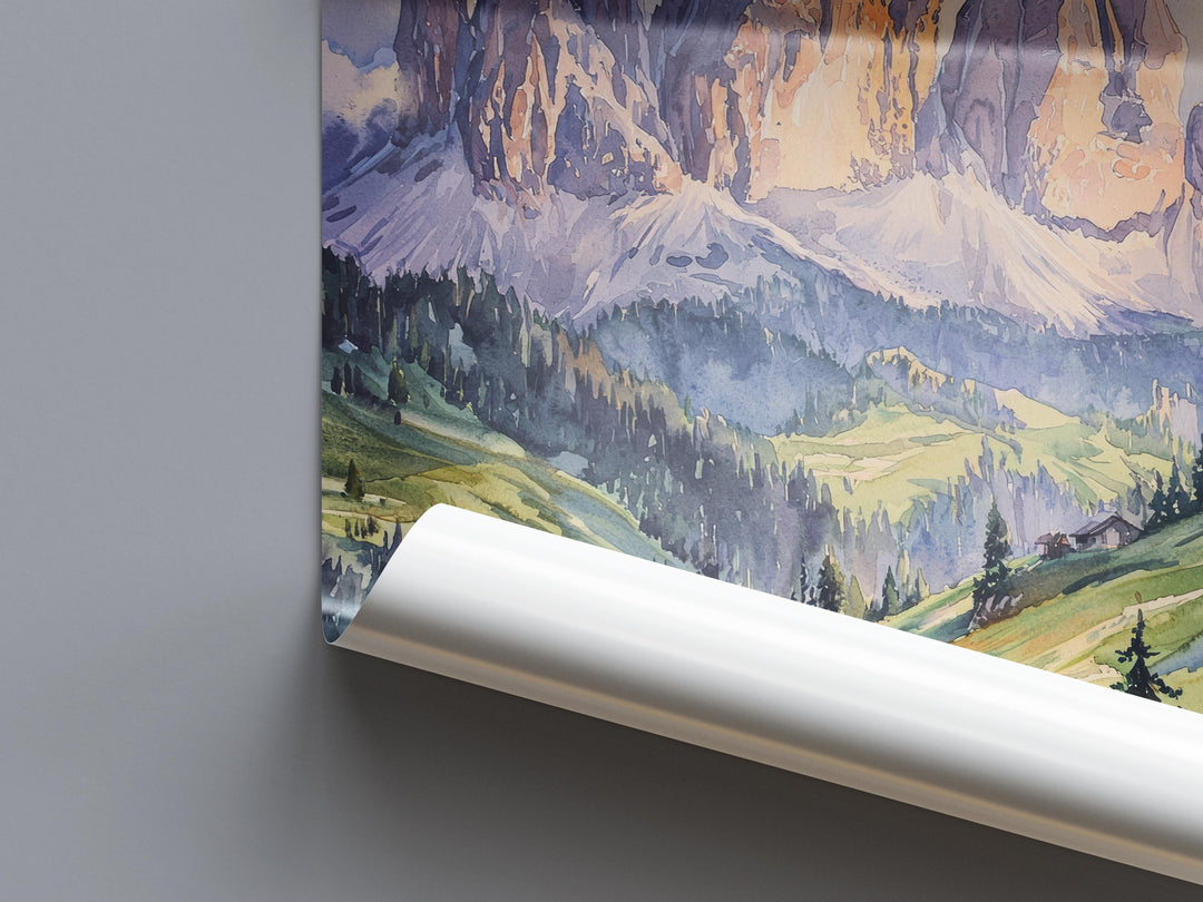 Dolomites Watercolor Poster Dolomites Travel Print Dolomites Wall Art Dolomites Landscape Painting Italy Mountain Decor