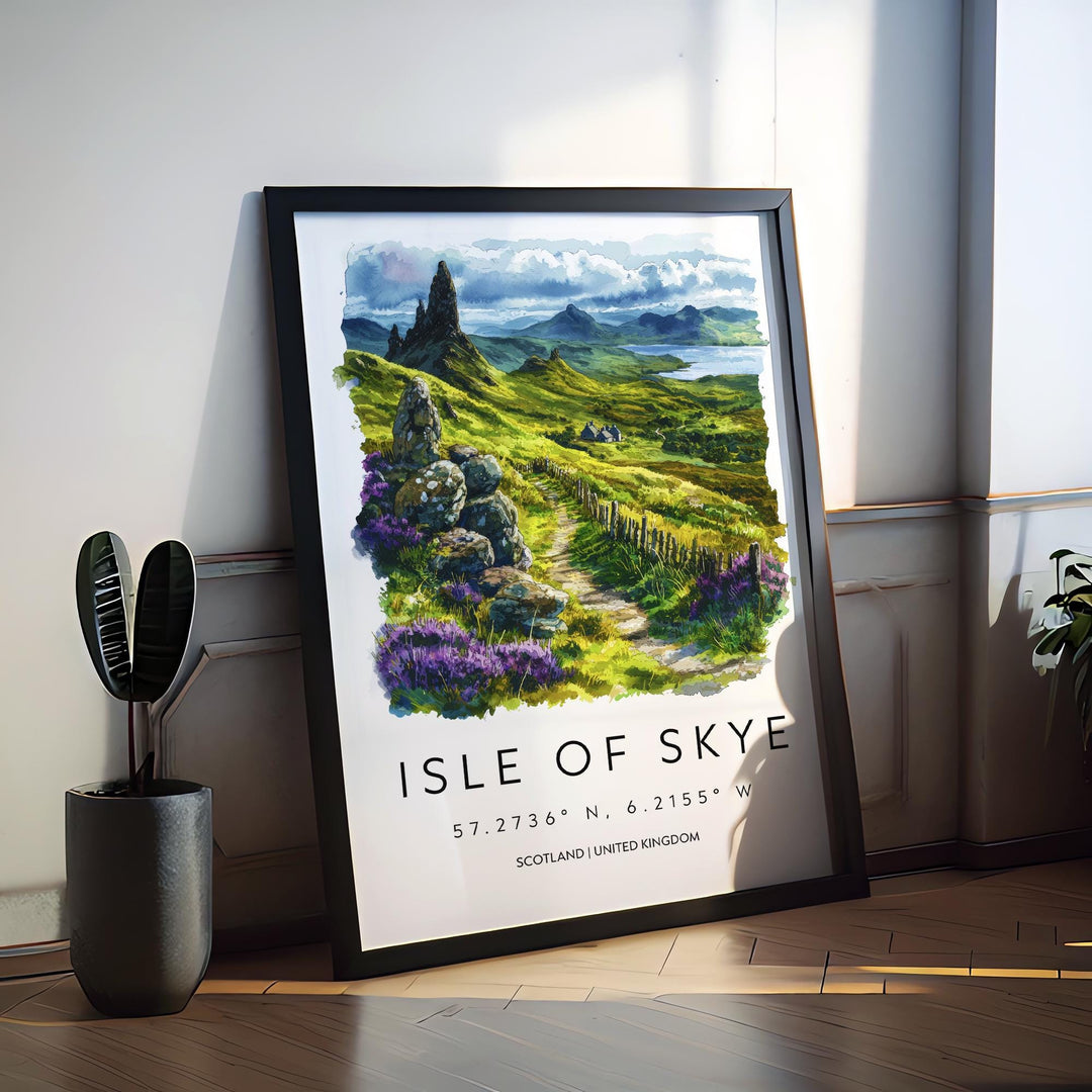Isle of Skye Watercolor Poster Isle of Skye Travel Print Isle of Skye Wall Art Scotland Landscape Painting Highland Decor
