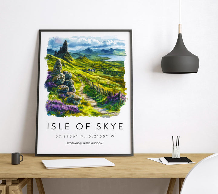 Isle of Skye Watercolor Poster Isle of Skye Travel Print Isle of Skye Wall Art Scotland Landscape Painting Highland Decor
