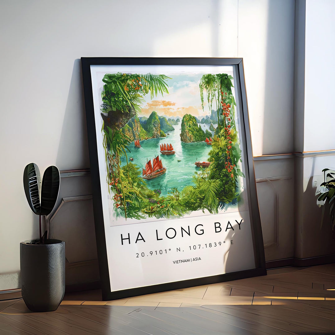Ha Long Bay Watercolor Poster Ha Long Bay Travel Print Ha Long Bay Wall Art Vietnam Landscape Painting Ha Long Souvenir Decor