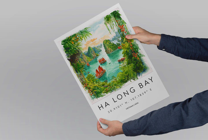 Ha Long Bay Watercolor Poster Ha Long Bay Travel Print Ha Long Bay Wall Art Vietnam Landscape Painting Ha Long Souvenir Decor