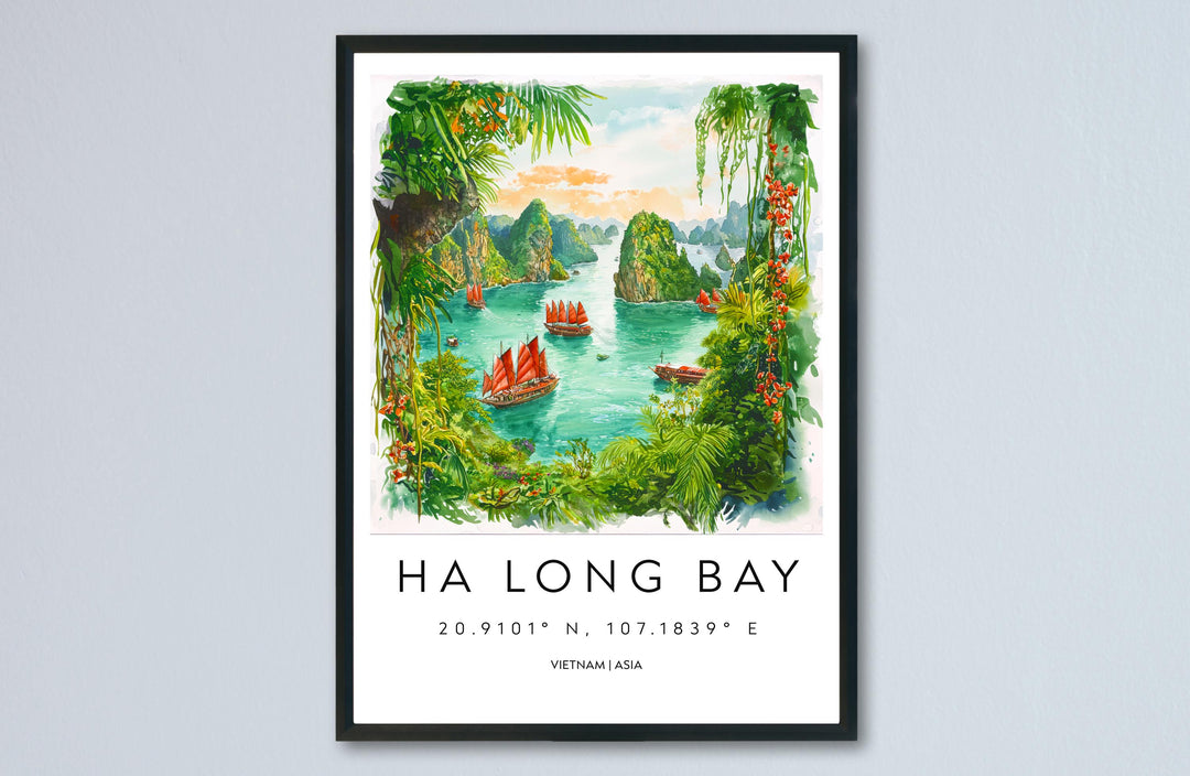 Ha Long Bay Watercolor Poster Ha Long Bay Travel Print Ha Long Bay Wall Art Vietnam Landscape Painting Ha Long Souvenir Decor