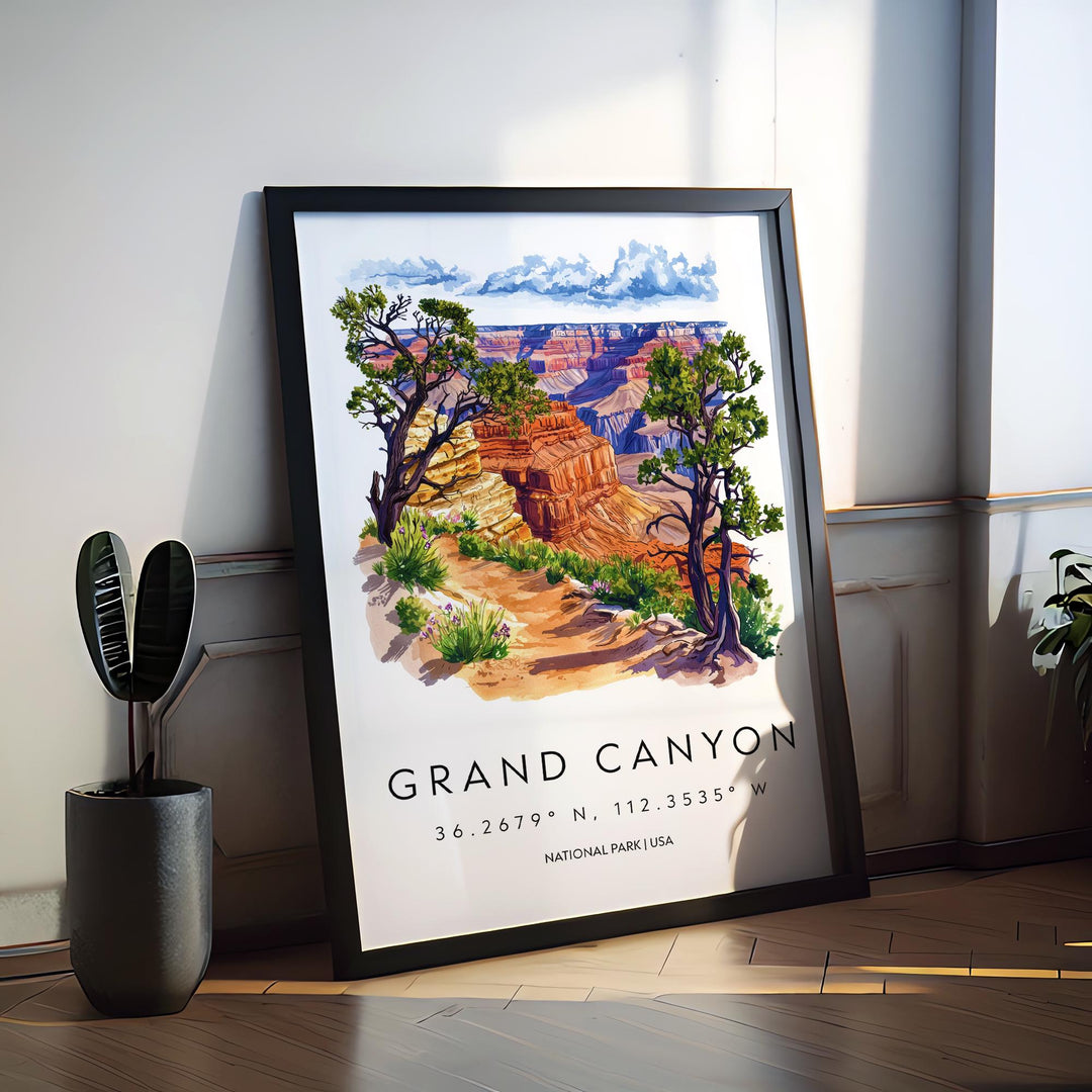 Grand Canyon Watercolor Poster Grand Canyon Travel Print Grand Canyon Wall Art Grand Canyon Painting USA Landscape Decor