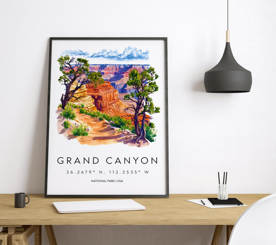 Grand Canyon Watercolor Poster Grand Canyon Travel Print Grand Canyon Wall Art Grand Canyon Painting USA Landscape Decor