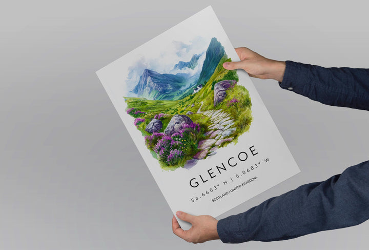 Glencoe Watercolor Poster Glencoe Travel Print Glencoe Wall Art Glencoe Landscape Painting Glencoe Souvenir Scotland Decor