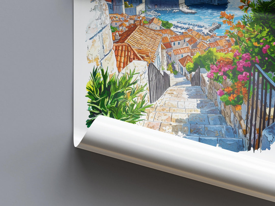 Dubrovnik Watercolor Poster Dubrovnik Travel Print Dubrovnik Wall Art Dubrovnik Painting Croatia Souvenir Coastal Decor