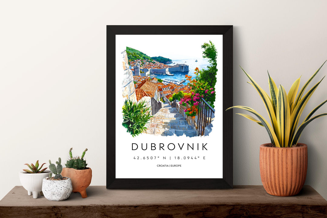 Dubrovnik Watercolor Poster Dubrovnik Travel Print Dubrovnik Wall Art Dubrovnik Painting Croatia Souvenir Coastal Decor
