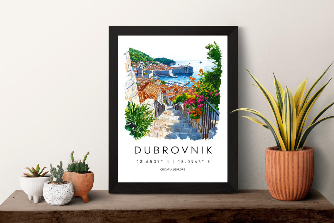Dubrovnik Watercolor Poster Dubrovnik Travel Print Dubrovnik Wall Art Dubrovnik Painting Croatia Souvenir Coastal Decor