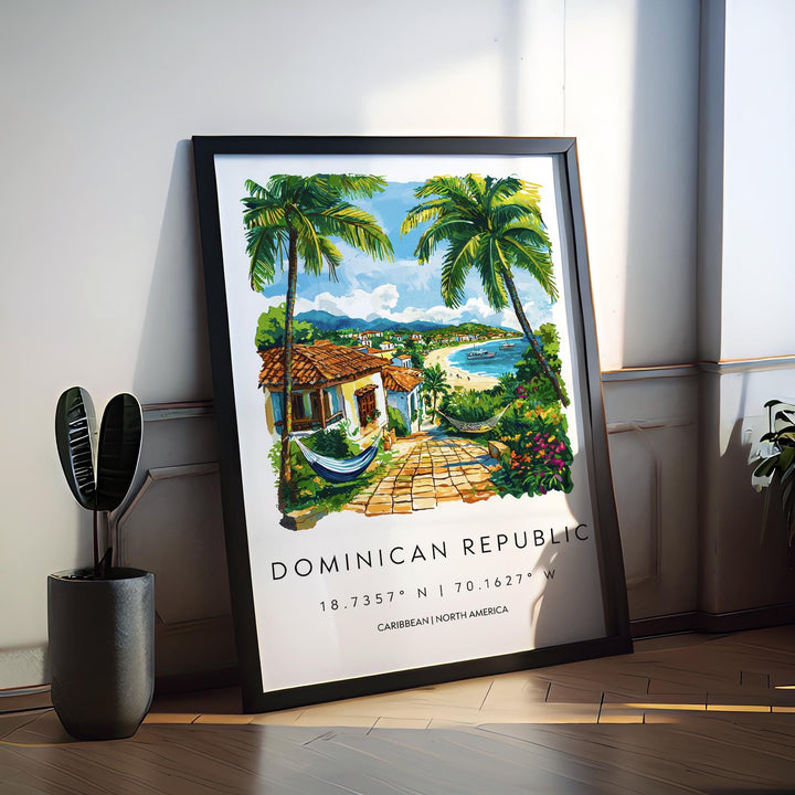 Dominican Republic Watercolor Poster Caribbean Travel Print Island Wall Art Dominican Landscape Painting Beach Souvenir Decor