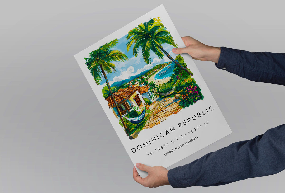 Dominican Republic Watercolor Poster Caribbean Travel Print Island Wall Art Dominican Landscape Painting Beach Souvenir Decor