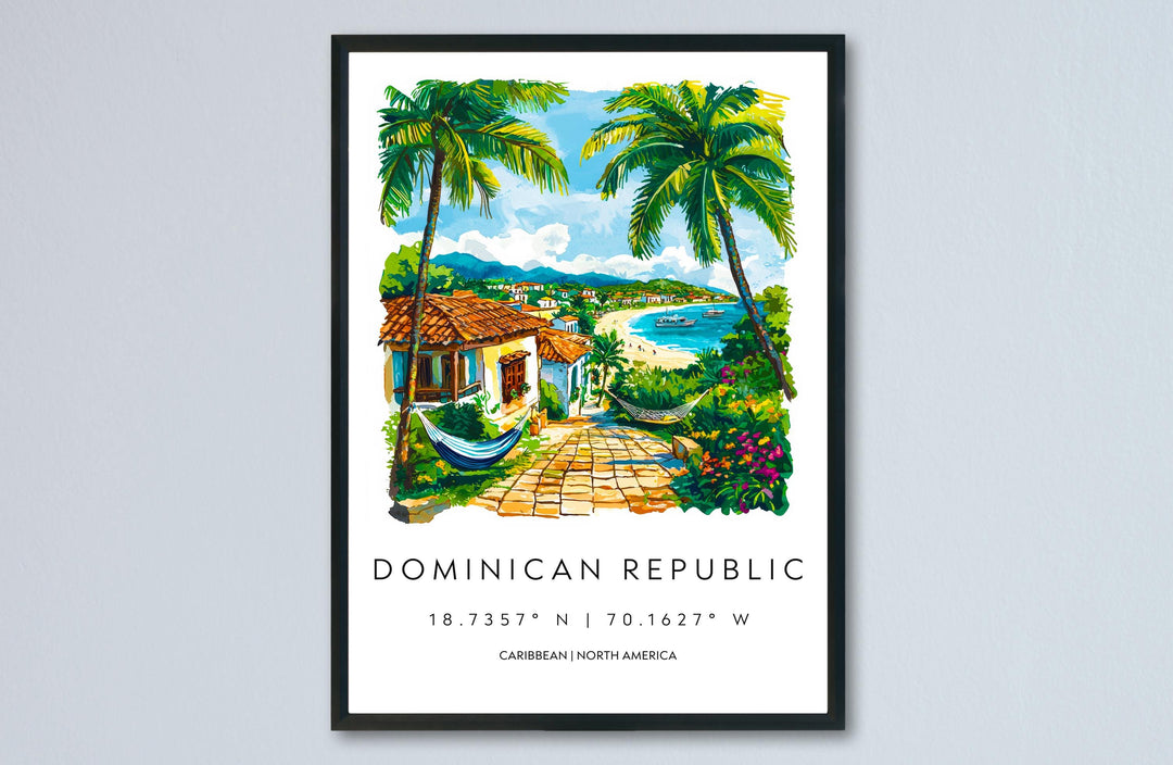 Dominican Republic Watercolor Poster Caribbean Travel Print Island Wall Art Dominican Landscape Painting Beach Souvenir Decor