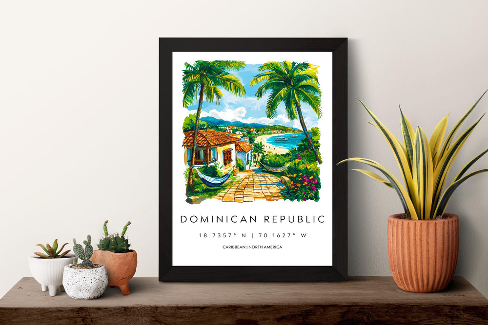 Dominican Republic Watercolor Poster Caribbean Travel Print Island Wall Art Dominican Landscape Painting Beach Souvenir Decor